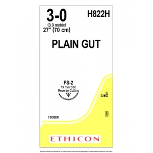 ETHICON Plain Gut Suture H822H 3-0 FS-2 19mm 3/8 RC 70cm (36)