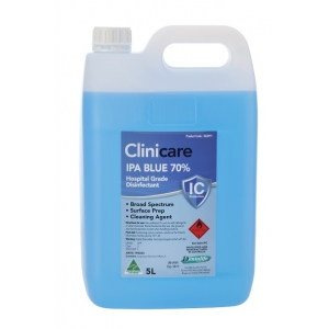 CLINICARE Alcohol 70% IPA BLUE - 5litre bottle - While Stocks Last