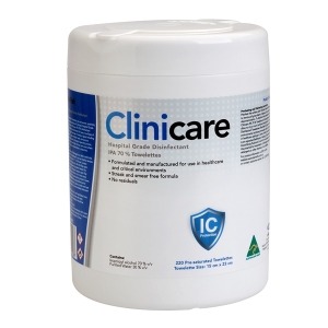 Clinicare Alcohol 70% IPA Towelette Canister (220) 15.2x23.2cm