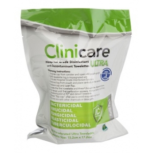 Clinicare Hospital Grade Disinfectant ULTRA Wipe Refill (180) 15.2x17.2cm