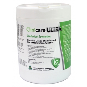 Clinicare Hospital Grade Disinfectant ULTRA Wipe Canister (180) 15.2x17.2cm 