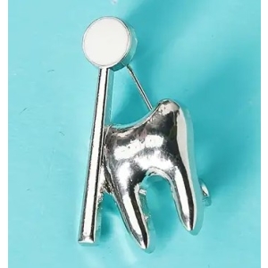 CUTE Silver Tooth & Mirror Enamel Badge Brooch
