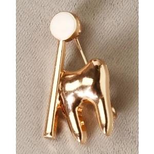 CUTE Gold Tooth & Mirror Enamel Badge Brooch